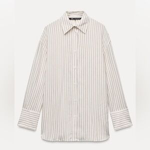 Zara Back Bow Striped Shirt Button Top Oversize White Women’s S New 8437/416